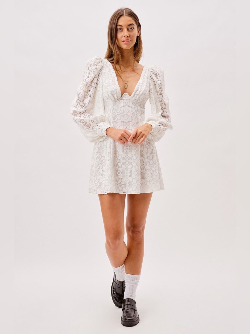 For Love and Lemons Nadine White Lace Mini Dress Sz S